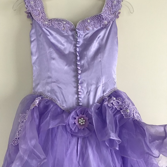 Purple Satin & Tulle Beaded Rhinestone Prom Dress Princess Ballgown Cosplay - Picture 5 of 5
